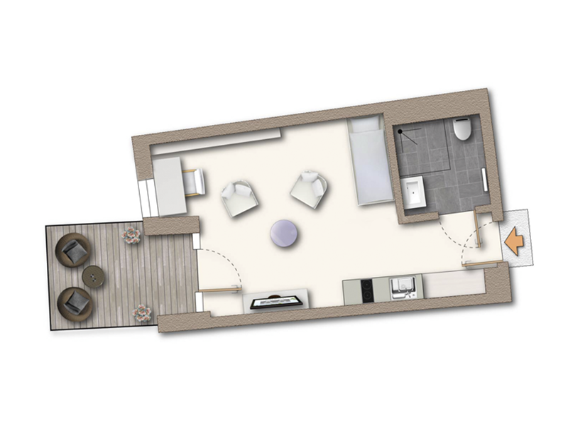 Wohnbeispiel 1: 1-Raum-Wohnung, ca. 31 qm